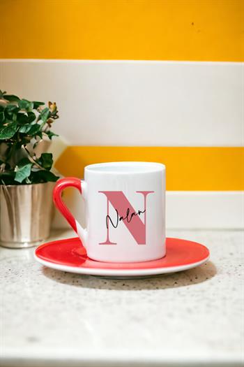 Baş Harfli Üzeri İsim Yazılı Renkli Türk Kahvesi Fincanı