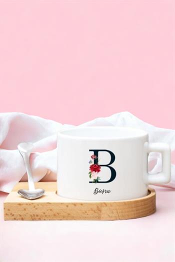 Baş Harfli ve İsimli Ahşap Altlıklı Fincan