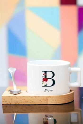 Baş Harfli ve İsimli Ahşap Altlıklı Fincan