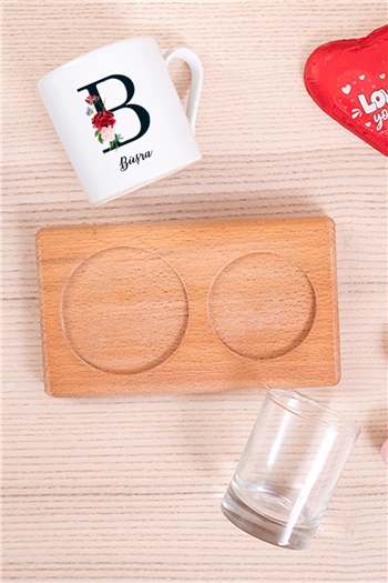 Baş Harfli ve İsimli Ahşap Sunumlu Türk Kahvesi Fincanı