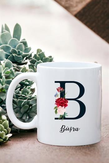 Kadına Hediye Baş Harfli ve İsimli Porselen Kupa Bardak