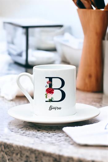 Baş Harfli ve İsimli Beyaz Türk Kahvesi Fincanı