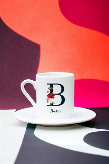 Baş Harfli ve İsimli Beyaz Türk Kahvesi Fincanı