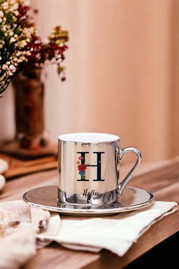 Baş Harfli ve İsimli Gold - Silver Türk Kahvesi Fincanı