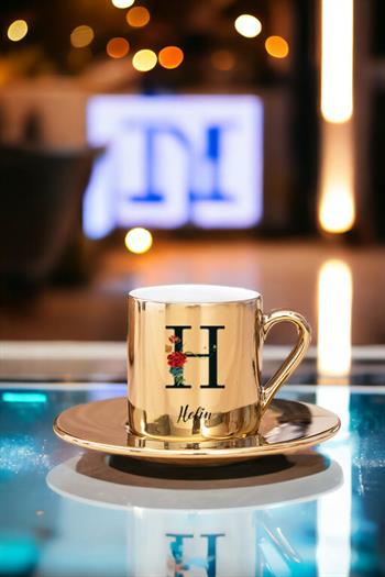 Baş Harfli ve İsimli Gold - Silver Türk Kahvesi Fincanı
