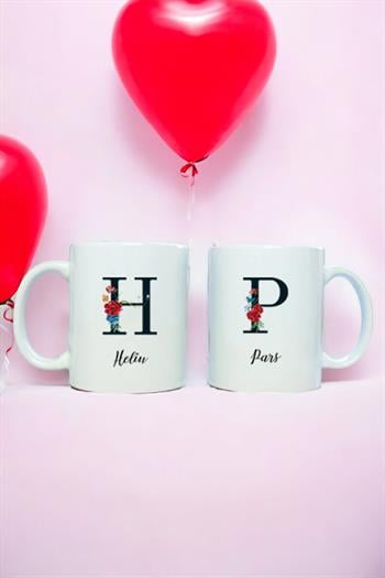 Baş Harfli ve İsimli İkili Beyaz Kupa Bardak