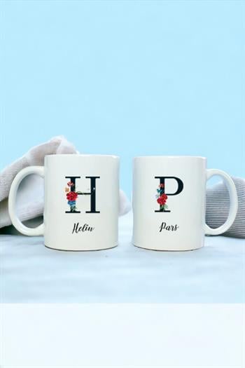 Baş Harfli ve İsimli İkili Beyaz Kupa Bardak