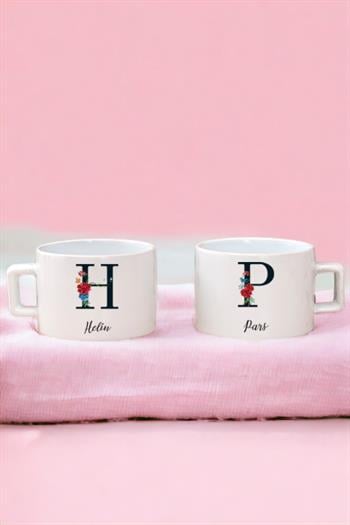 Baş Harfli ve İsimli İkili Seramik Fincan
