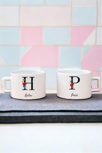 Baş Harfli ve İsimli İkili Seramik Fincan