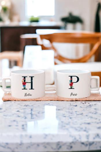 Baş Harfli ve İsimli İkili Seramik Fincan
