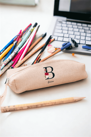 Baş Harfli ve İsimli Keten Bez Kalemlik