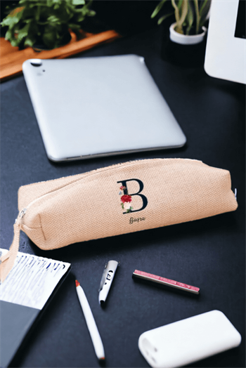 Baş Harfli ve İsimli Keten Bez Kalemlik