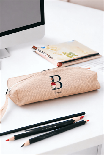 Baş Harfli ve İsimli Keten Bez Kalemlik