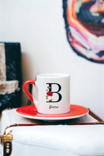 Baş Harfli ve İsimli Renkli Türk Kahvesi Fincanı