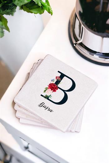 Baş Harfli ve İsimli Taş Bardak Altlığı