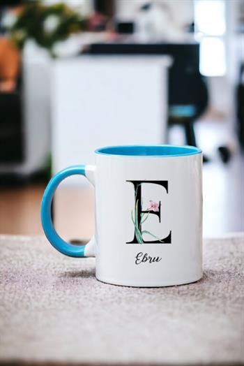 Baş Harfli Yaprak Tasarım İçi Renkli Kupa Bardak