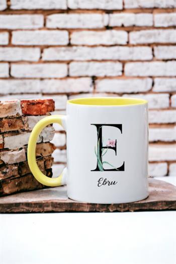 Baş Harfli Yaprak Tasarım İçi Renkli Kupa Bardak