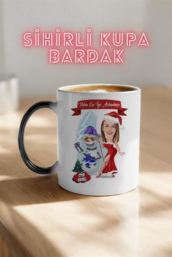Bayan Arkadaşa Yılbaşı Hediyesi Karikatürlü Sihirli Kupa Bardak