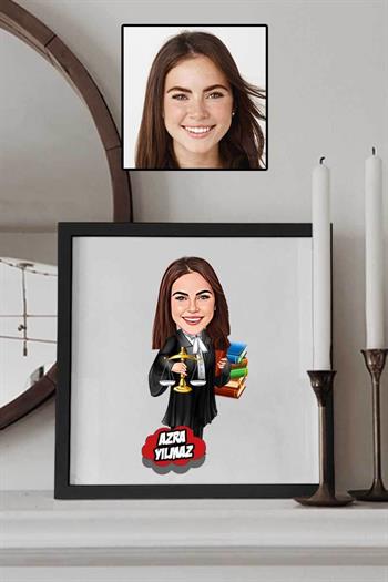 Bayan Avukata Hediye Karikatürlü Kare Çerçeve