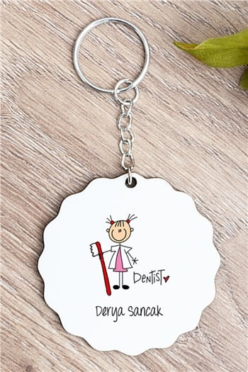 Bayan Diş Hekimi Karikatürü Anahtarlık