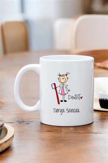 Bayan Diş Hekimi Karikatürü Beyaz Kupa Bardak