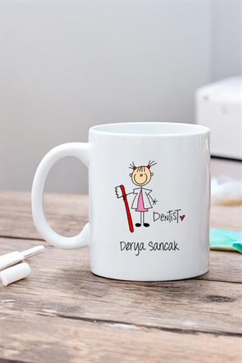 Bayan Diş Hekimi Karikatürü Beyaz Kupa Bardak