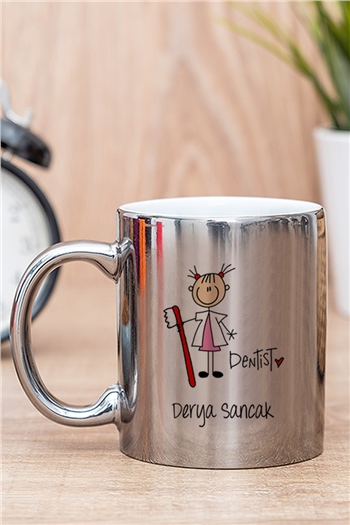 Bayan Diş Hekimi Karikatürü Gold - Silver Kupa Bardak