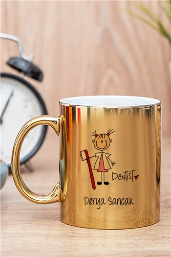 Bayan Diş Hekimi Karikatürü Gold - Silver Kupa Bardak