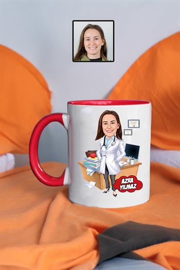 Bayan Doktora Hediye Doktor Karikatürlü Kupa Bardak
