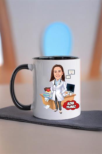 Bayan Doktora Hediye Doktor Karikatürlü Kupa Bardak