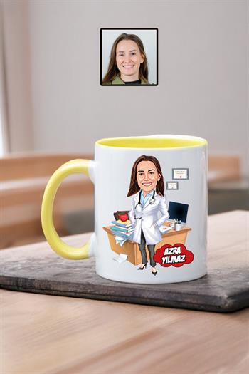 Bayan Doktora Hediye Doktor Karikatürlü Kupa Bardak