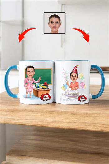 Bayan Öğretmene Doğum Günü Hediyesi Karikatürlü Kupa Bardak