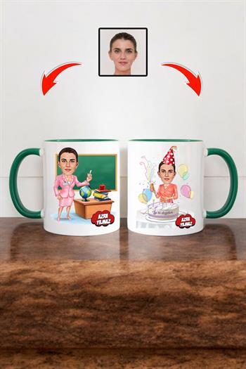 Bayan Öğretmene Doğum Günü Hediyesi Karikatürlü Kupa Bardak
