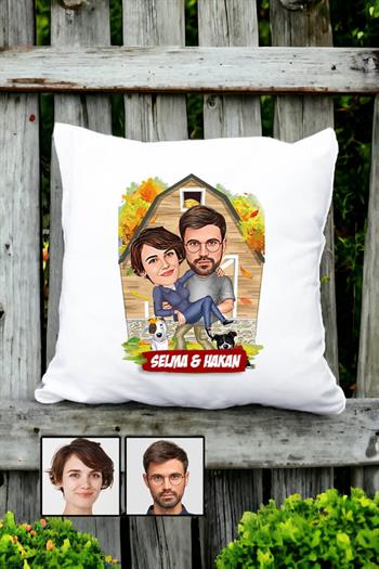 Bayan Sevgiliye Sürpriz Hediye Ev Temalı Karikatürlü Yastık