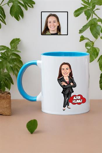 Bayan Yöneticiye Hediye Kişiye Özel Karikatürlü Kupa Bardak
