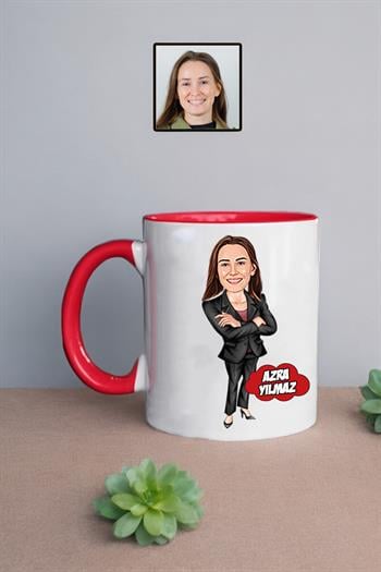 Bayan Yöneticiye Hediye Kişiye Özel Karikatürlü Kupa Bardak