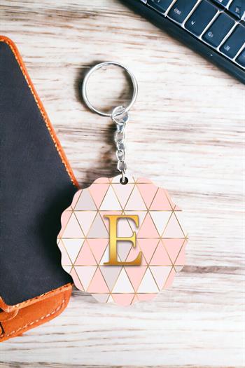 Bayana Hediye Pembe Mozaik Tasarım İsimli Anahtarlık