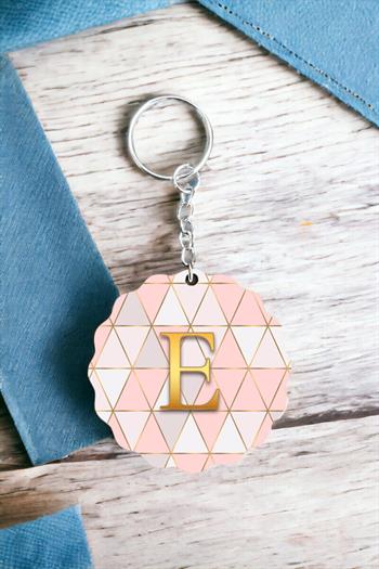 Bayana Hediye Pembe Mozaik Tasarım İsimli Anahtarlık