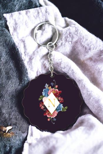 Bayanlara Hediye Çiçekli Baş Harf Tasarım Anahtarlık