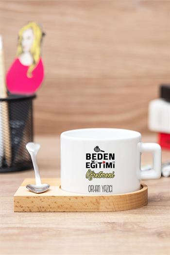 Beden Eğitimi Öğretmenine Hediye Seti Ahşap Altlıklı Fincan ve Kalemlik