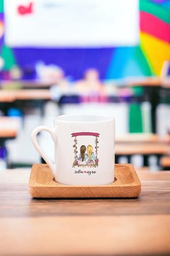 Best Friends Salıncak Tasarım Ahşap Altlıklı Türk Kahvesi Fincanı