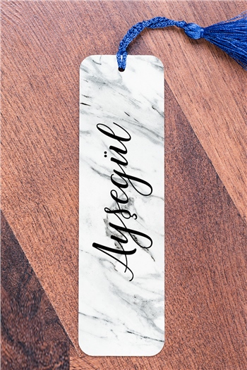 Beyaz Mermer Desenli İsimli Metal Kitap Ayracı