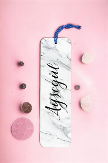 Beyaz Mermer Desenli İsimli Metal Kitap Ayracı