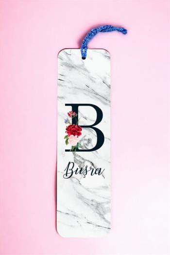 Beyaz Mermer Tasarım Baş Harfli Metal Kitap Ayracı