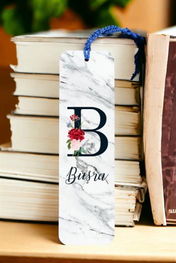 Beyaz Mermer Tasarım Baş Harfli Metal Kitap Ayracı