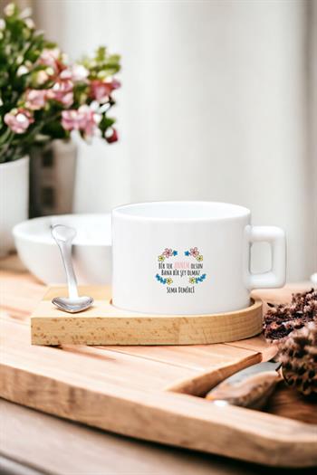 Bi Tek Annem Olsun Ahşap Altlıklı Fincan