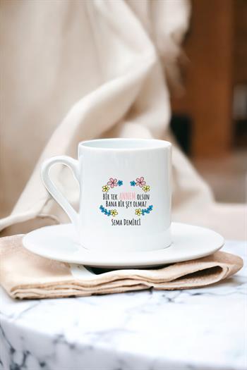 Bi Tek Annem Olsun Beyaz Türk Kahvesi Fincanı