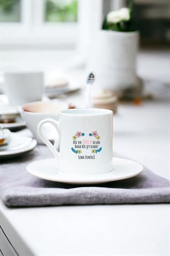 Bi Tek Annem Olsun Beyaz Türk Kahvesi Fincanı