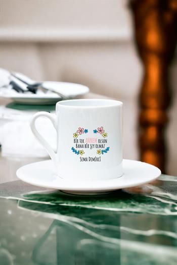 Bi Tek Annem Olsun Beyaz Türk Kahvesi Fincanı
