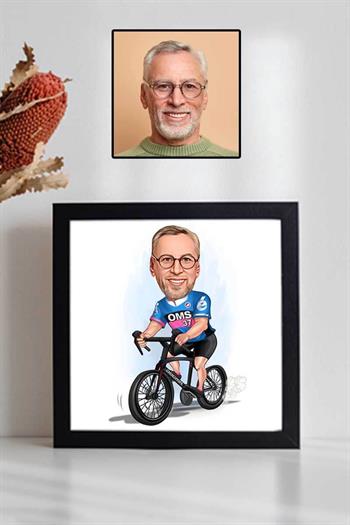 Bisikletçiye Hediye Karikatürlü Kare Çerçeve